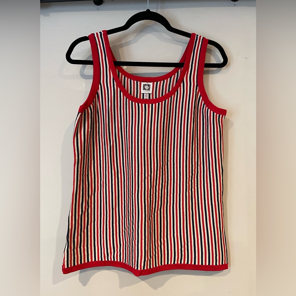 Anne Klein Red, White & Navy Striped Tank
